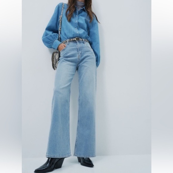 H&M Highrise Wide Leg Cotton Faded Blue Jeans Size 4 - Picture 1 of 14